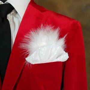NEW White Sequin Ruffle & Feather Pocket Square Insert